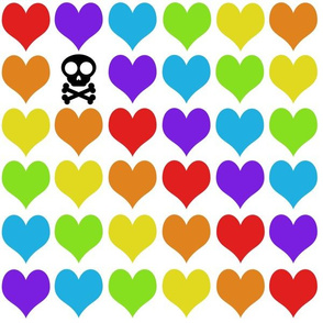 Rainbow hearts with skull on white