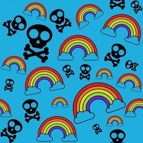 Rainbows and Skulls on blue
