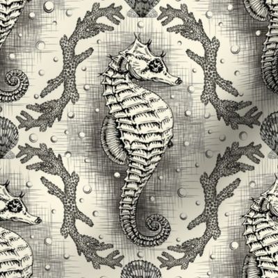 Seahorse Damask - Ivory Parchment 