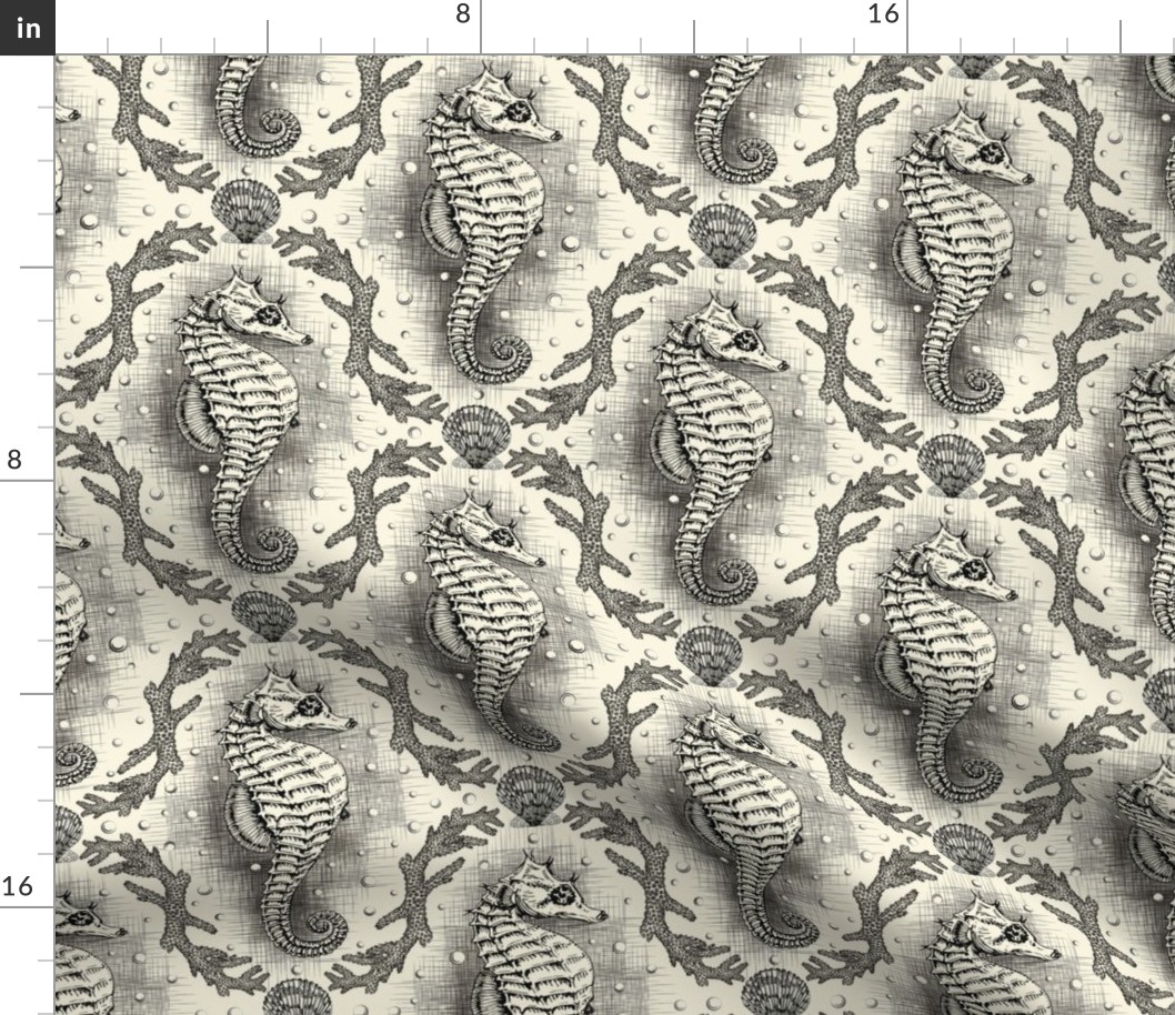 Seahorse Damask - Ivory Parchment 