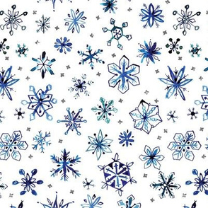 Blue watercolor snowflakes