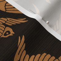 VINTAGE JAPANESE SWALLOWS - WARM GOLD ON DARK BROWN