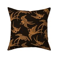 VINTAGE JAPANESE SWALLOWS - WARM GOLD ON DARK BROWN