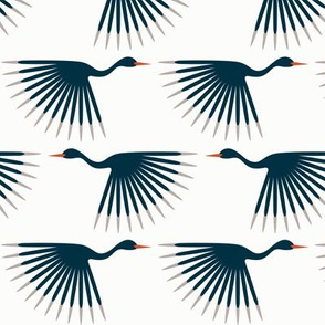 Art Deco Cranes - Navy on just barely off-white