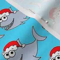 Cute Christmas Shark - on blue