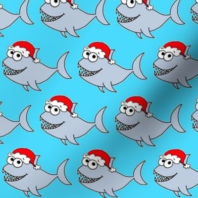 Cute Christmas Shark - on blue