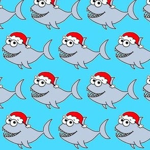Cute Christmas Shark - on blue