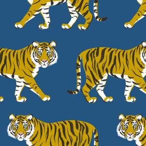 Tiger Parade -Ochre on Royal Blue