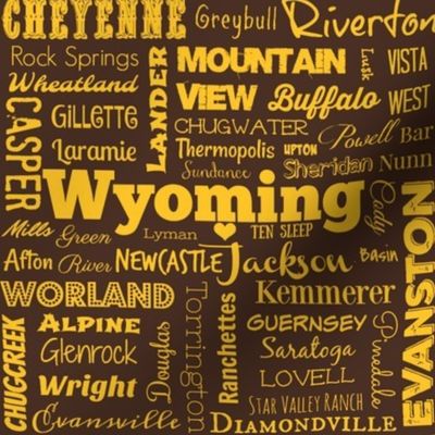 Wyoming cities,  brown with yellow