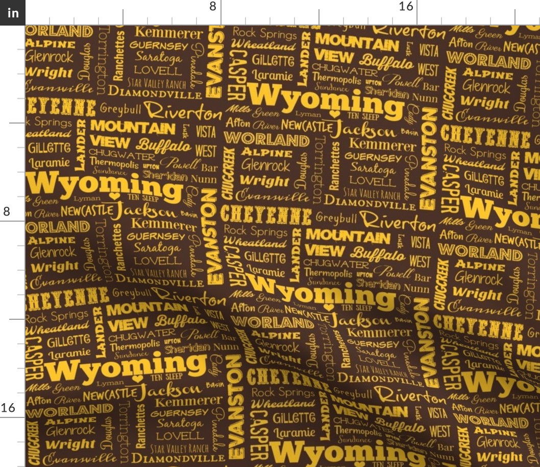 Wyoming cities,  brown with yellow