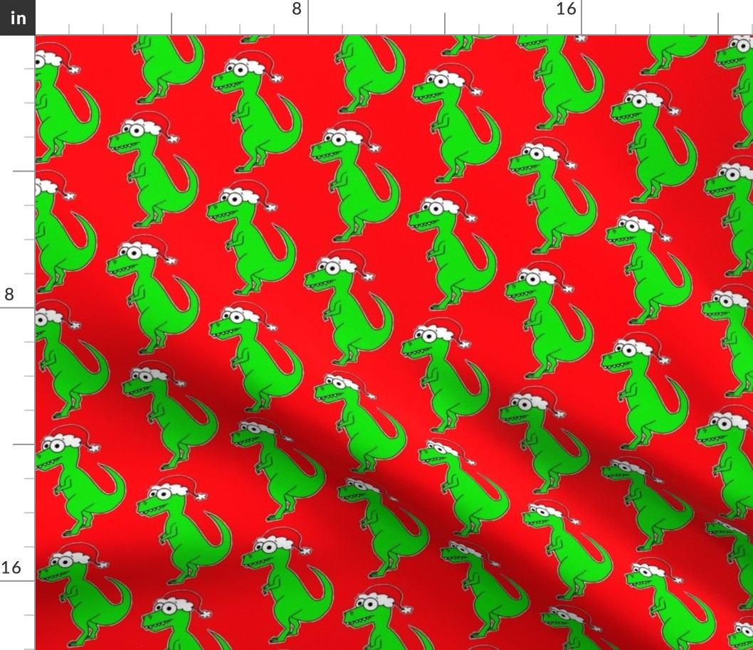 Cute Christmas T Rex - on red