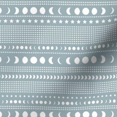 Trust the universe moon phase mudcloth stars and abstract dots nursery moody blue