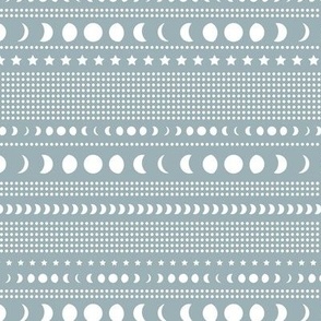 Trust the universe moon phase mudcloth stars and abstract dots nursery moody blue