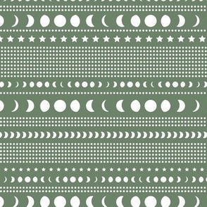 Trust the universe moon phase mudcloth stars and abstract dots nursery night sage green