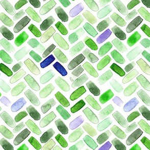 Green watercolor herringbone with touch of blue