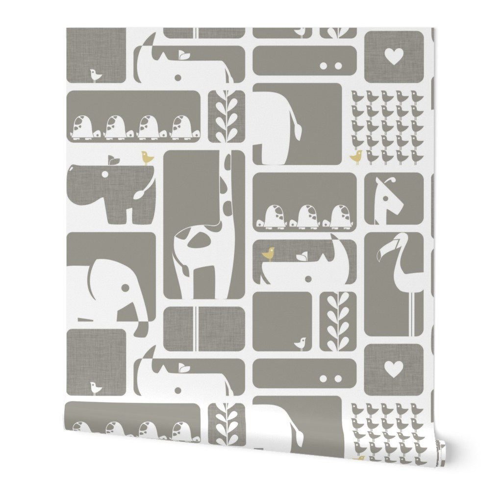 Animal Impression Collection - Animal Silhouette Quilt, Linen (gray/yellow)