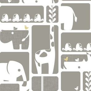 Animal Impression Collection - Animal Silhouette Quilt, Linen (gray/yellow)