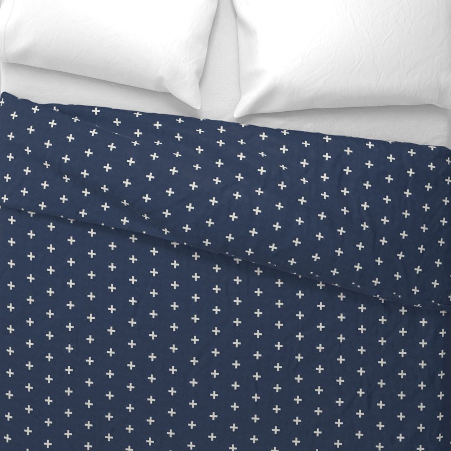 ivory linen swiss cross on navy linen