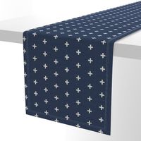 ivory linen swiss cross on navy linen