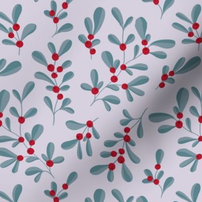 Little mistletoe garden minimal botanical berries and leaves Christmas design mauve blue