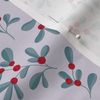 Little mistletoe garden minimal botanical berries and leaves Christmas design mauve blue