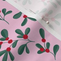Little mistletoe garden minimal botanical berries and leaves Christmas design green pink