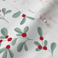 Little mistletoe garden minimal botanical berries and leaves Christmas design white green red