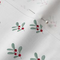 Little mistletoe branch minimal botanical berries and leaves Christmas design white green red