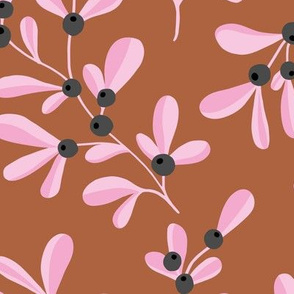 Little mistletoe garden minimal botanical berries and leaves Christmas design rust pink gray LARGE