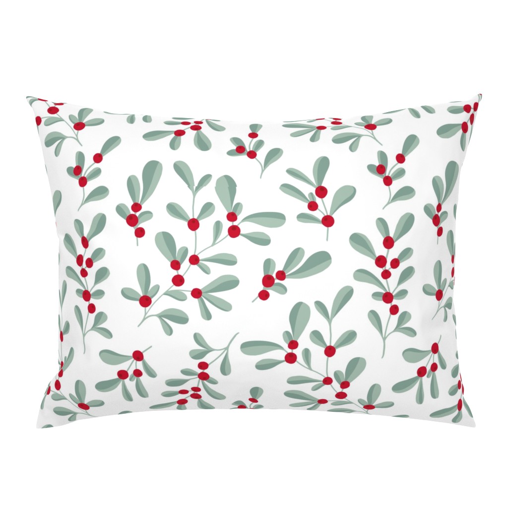 Little mistletoe garden minimal botanical berries and leaves Christmas design white green red LARGE