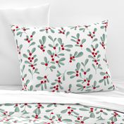 Little mistletoe garden minimal botanical berries and leaves Christmas design white green red LARGE