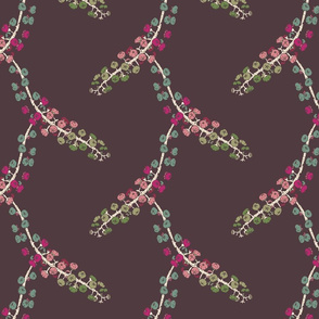 Finale Italian Berry hand drawn repeating pattern design for interiors purple pink cream green