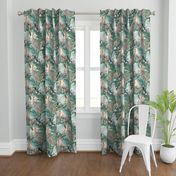 18" Tropical Night - Toucan in palm jungle with tropical flowers and bananas - teal