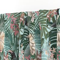 18" Tropical Night - Toucan in palm jungle with tropical flowers and bananas - teal