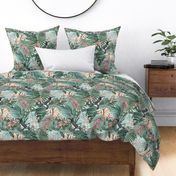 18" Tropical Night - Toucan in palm jungle with tropical flowers and bananas - teal