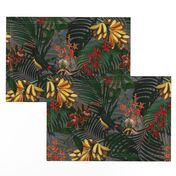 18" Tropical Night - Toucan in palm jungle with tropical flowers and bananas - dark gray