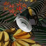 18" Tropical Night - Toucan in palm jungle with tropical flowers and bananas - dark gray