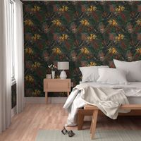 18" Tropical Night - Toucan in palm jungle with tropical flowers and bananas - dark gray