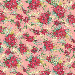 merry and bright Christmas floral vintage pink