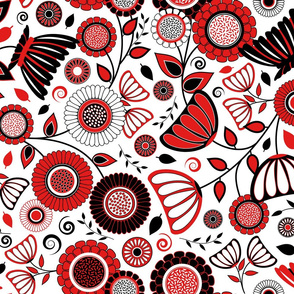 Elegant Modern Flowers - Red, Black and White