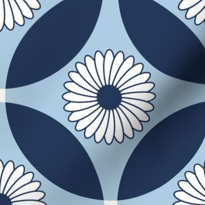 Circle Lock Flowers - Denim Blues and White // V1 // Medium Scale - DPI