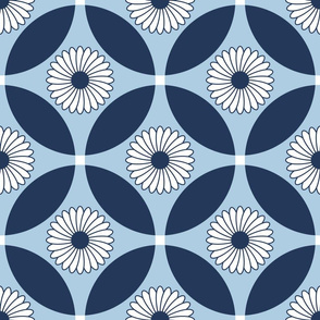 Circle Lock Flowers - Denim Blues and White // V1 // Medium Scale - DPI