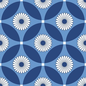 Circle Lock Flowers - Denim Blues and White // V2 // Medium Scale - DPI