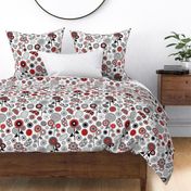 Red, Black and White Mid Century Modern Field of Flowers - V1