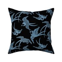 VINTAGE JAPANESE SWALLOWS - DUSTY BLUE ON BLACK