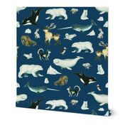 Arctic Pals / Watercolour Arctic Animals on Deep Blue Background