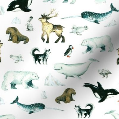 Arctic Pals / Watercolour Arctic Animals on White Background - Smaller Size