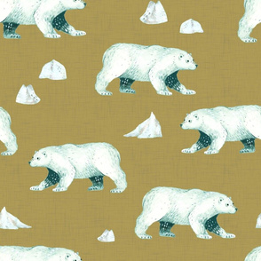 Arctic Pals / Polar Bear Coordinate on Golden Tan Linen