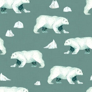 Arctic Pals / Polar Bear Coordinate on Teal Linen
