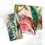 Tropical Banana Palm Leaves, Hollywood Regency, blush, bright colors, wallpaper